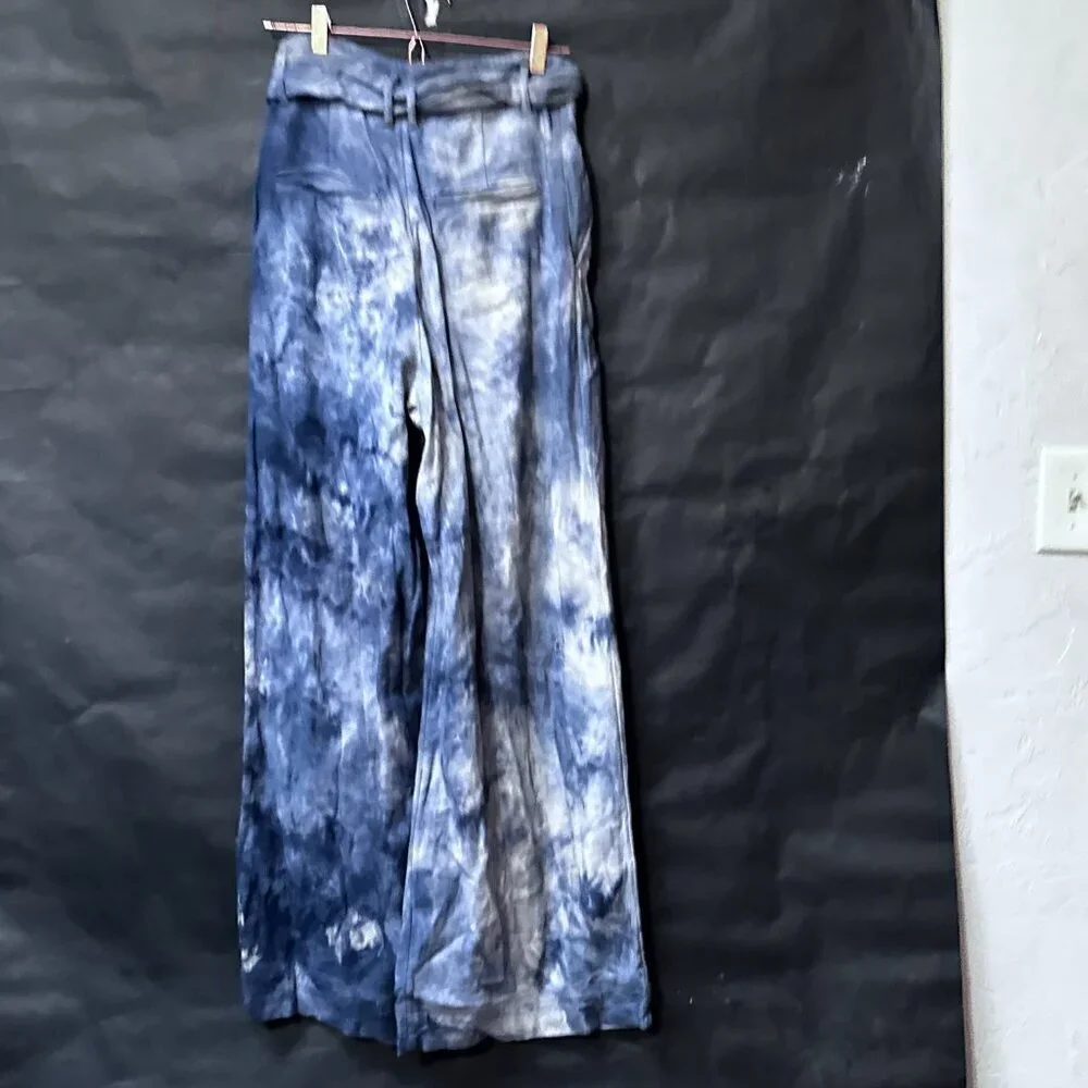 H&M Tie Dyed Cotton Black Pants Blue Size 8  Wide Legged Trousers Slacks Cotton